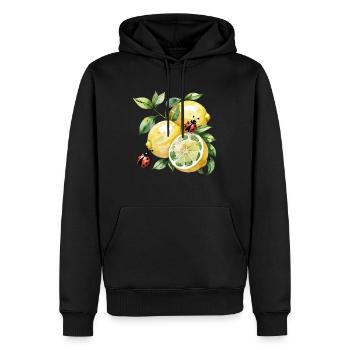 Fröhliches Zitronen-Marienkäfer Muster - Männer Premium Bio Hoodie - Schwarz - Vorne - Nico (187cm)