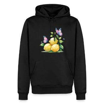 Zitronen & Schmetterlinge – Frisch Bunt & Fröhlich - Männer Premium Bio Hoodie - Schwarz - Vorne - Nico (187cm)