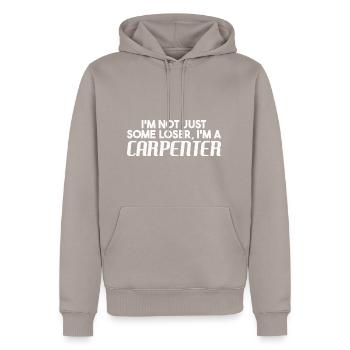 Embracing Carpentry Excellence - Men’s Premium Organic Hoodie - taupe - Front - Nico (187cm)