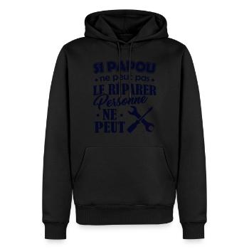 Tshirt Grand-Père - Papou ne peut pas le Réparer - Sweat à capuche Premium bio Homme - noir - Devant - Nico (187cm)