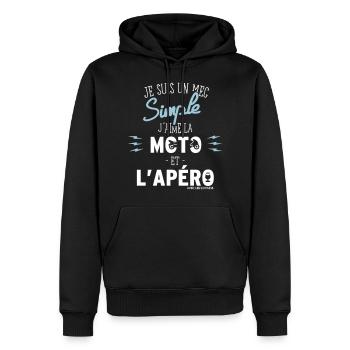 moto et apéro - cadeau - Sweat à capuche Premium bio Homme - noir - Devant - Nico (187cm)