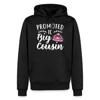 Promu au grand cousin - Cousin enceinte - Sweat à capuche Premium bio Homme - noir - Devant - Nico (187cm)