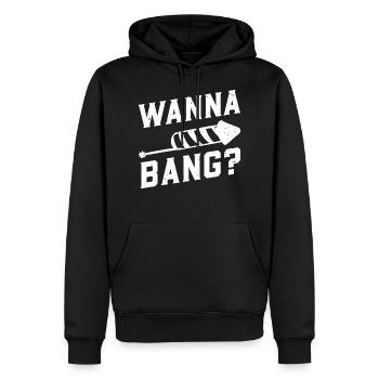 Wanna Bang ? - Pyrotechniciens feux d’artifice du Nouvel An - Sweat à capuche Premium bio Homme - noir - Devant - Nico (187cm)