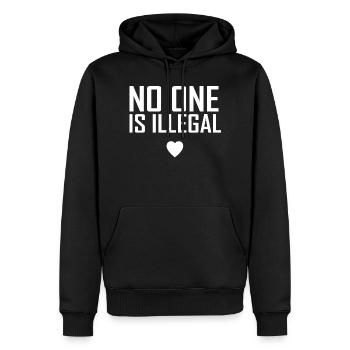 no one is illegal - Männer Premium Bio Hoodie - Schwarz - Vorne - Nico (187cm)