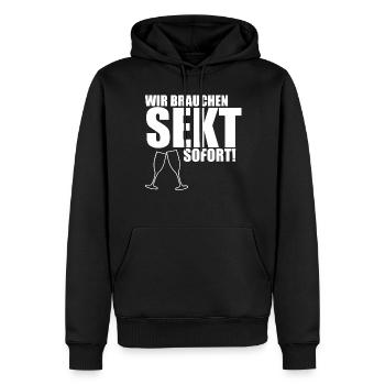 Sekt Cooler Spruch Geschenk - Wir brauchen Sekt! - Männer Premium Bio Hoodie - Schwarz - Vorne - Nico (187cm)