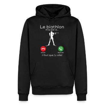 Biathlon ruft mich an - Männer Premium Bio Hoodie - Schwarz - Vorne - Nico (187cm)