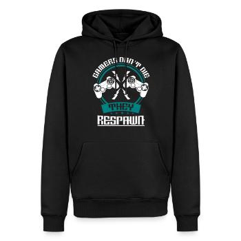 Gamer sterben nicht sie respawnen Gaming Spruch - Männer Premium Bio Hoodie - Schwarz - Vorne - Nico (187cm)