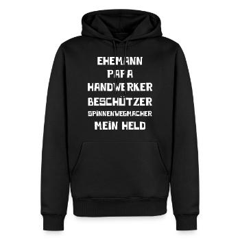 Ehemann Papa Handwerker Spinnenwegmacher Mein Held - Männer Premium Bio Hoodie - Schwarz - Vorne - Nico (187cm)