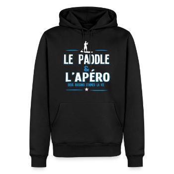 PADDLE et Apéro - Sweat à capuche Premium bio Homme - noir - Devant - Nico (187cm)