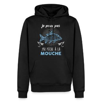 j peux pas j ai peche a la mouche - Sweat à capuche Premium bio Homme - noir - Devant - Nico (187cm)