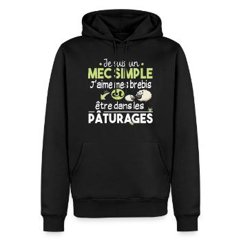 Brebis Mouton Laine Agneau Cadeau Ferme Agricole - Sweat à capuche Premium bio Homme - noir - Devant - Nico (187cm)