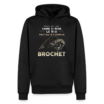 Canne a pêche brochet cadeau homme - Sweat à capuche Premium bio Homme - noir - Devant - Nico (187cm)