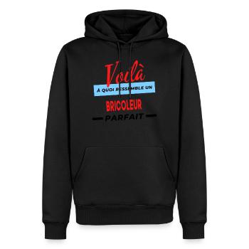 Voilà a quoi ressemble un BRICOLEUR Humour - Sweat à capuche Premium bio Homme - noir - Devant - Nico (187cm)