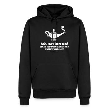 So, ich bin da! (weiß) - Männer Premium Bio Hoodie - Schwarz - Vorne - Nico (187cm)