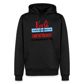 Voilà a quoi ressemble un CHEF DE TRAVAUX Humour - Sweat à capuche Premium bio Homme - noir - Devant - Nico (187cm)