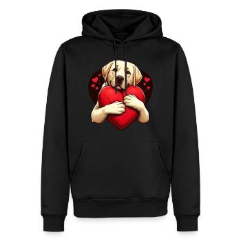 Labrador Retriever Hugging A Red Pillow - Men’s Premium Organic Hoodie - black - Front - Nico (187cm)