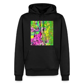 Neonfarbene Stadt-Vibes - Männer Premium Bio Hoodie - Schwarz - Vorne - Nico (187cm)