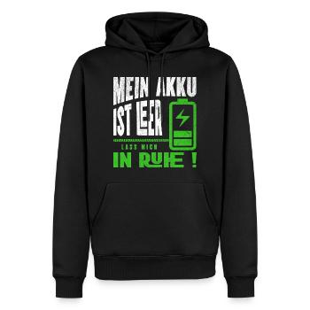 Mein Akku ist leer - Lass mich in Ruhe - Männer Premium Bio Hoodie - Schwarz - Vorne - Nico (187cm)