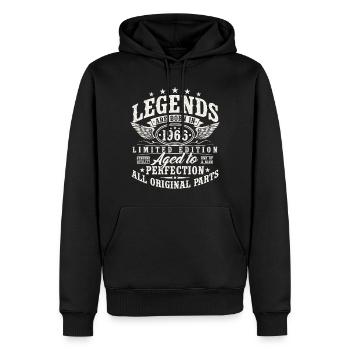 Anniversaire vintage Born Legends 1966 - Sweat à capuche Premium bio Homme - noir - Devant - Nico (187cm)