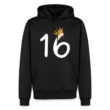 16 - Männer Premium Bio Hoodie - Schwarz - Vorne - Nico (187cm)