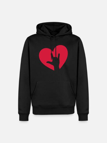 Mano, corazón, te quiero, música rock, i love you - Sudadera con capucha prémium ecológica para hombre - negro