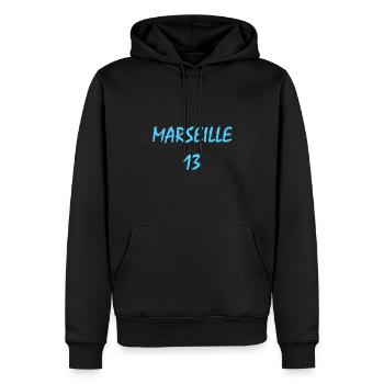Marseille 13 - Sweat à capuche Premium bio Homme - noir - Devant - Nico (187cm)