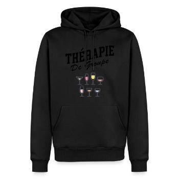 Humour apéro vin thérapie de groupe - Sweat à capuche Premium bio Homme - noir - Devant - Nico (187cm)