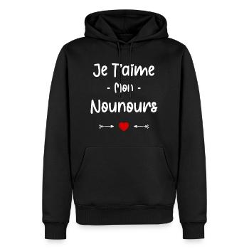 je t'aime mon Nounours - Sweat à capuche Premium bio Homme - noir - Devant - Nico (187cm)