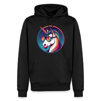 Einhorn mit Sonnenbrille, magisches Pferd - Männer Premium Bio Hoodie - Schwarz - Vorne - Nico (187cm)