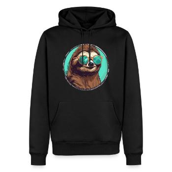 Sloth with sunglasses, sluggishness - Men’s Premium Organic Hoodie - black - Front - Nico (187cm)