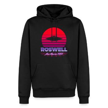 Incident d’OVNI de Roswell 1947 rétro Violet coucher de soleil - Sweat à capuche Premium bio Homme - noir - Devant - Nico (187cm)