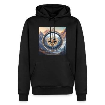 Boussole / Direction cardinale / Voyage / Survie - Sweat à capuche Premium bio Homme - noir - Devant - Nico (187cm)