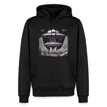 Alien / Vaisseau spatial / OVNI / Zone 51 / Tout / Mars - Sweat à capuche Premium bio Homme - noir - Devant - Nico (187cm)
