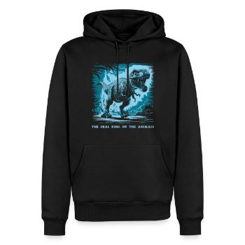 T Rex 07 2024 03 - Sweat à capuche Premium bio Homme - noir - Devant - Nico (187cm)