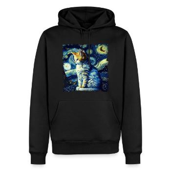 Chat de nuit étoilé Le chat de van gogh Parodie drôle - Sweat à capuche Premium bio Homme - noir - Devant - Nico (187cm)