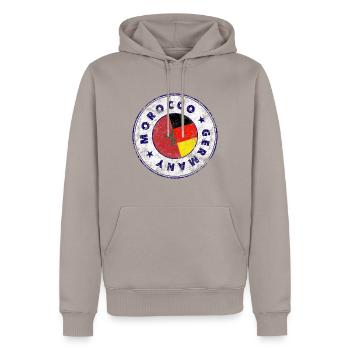 MAROC ALLEMAGNE Timbre - Sweat à capuche Premium bio Homme - taupe - Devant - Nico (187cm)
