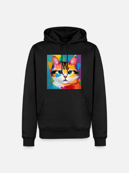 Katze Hauskatze Ölgemälde - Männer Premium Bio Hoodie - Schwarz