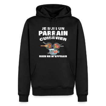 Je suis un parrain cuisinier - Sweat à capuche Premium bio Homme - noir - Devant - Nico (187cm)
