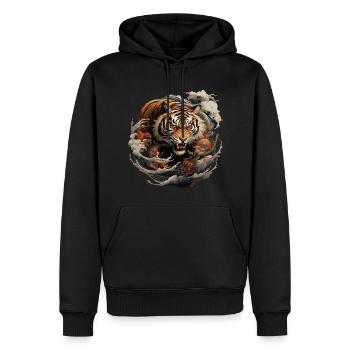 Tigre asiatique traditionnel - Sweat à capuche Premium bio Homme - noir - Devant - Nico (187cm)