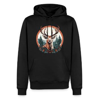 Rentier mit Weihnachtskugeln und Mütze - Männer Premium Bio Hoodie - Schwarz - Vorne - Nico (187cm)