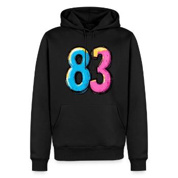 83 Nombre Coloré - Sweat à capuche Premium bio Homme - noir - Devant - Nico (187cm)