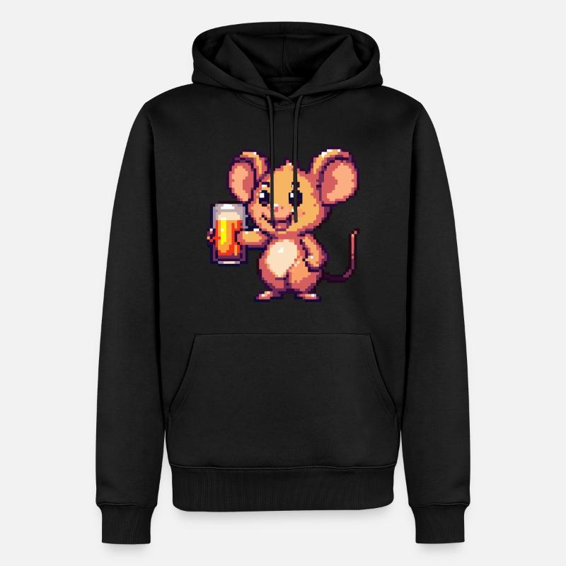 Maus Pixel Bier - Männer Premium Bio Hoodie - Schwarz