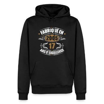 Fabriqué en 2005, 17 ans d'excellence - Sweat à capuche Premium bio Homme - noir - Devant - Nico (187cm)