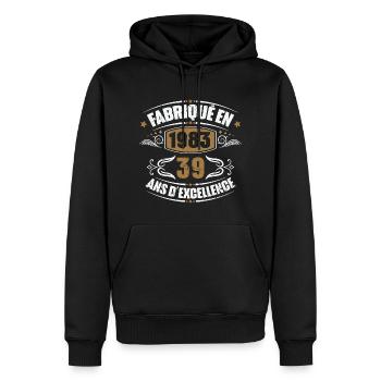 Fabriqué en 1983, 39 ans d'excellence - Sweat à capuche Premium bio Homme - noir - Devant - Nico (187cm)