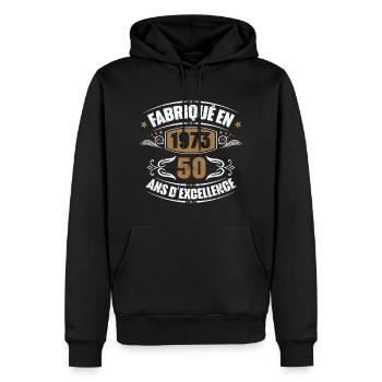 Fabriqué en 1973, 50 ans d'excellence - Sweat à capuche Premium bio Homme - noir - Devant - Nico (187cm)