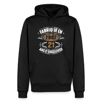 Cadeau d'anniversaire 21 ans, Fabriqué en 2002 - Sweat à capuche Premium bio Homme - noir - Devant - Nico (187cm)