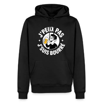 J'Peux Pas J'Suis Bourré Apéro Humour - Sweat à capuche Premium bio Homme - noir - Devant - Nico (187cm)
