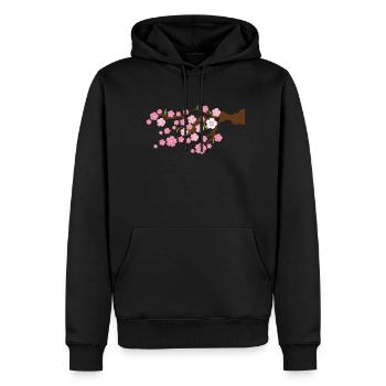 fleur de cerisier détaillée sur une branche - Sweat à capuche Premium bio Homme - noir - Devant - Nico (187cm)