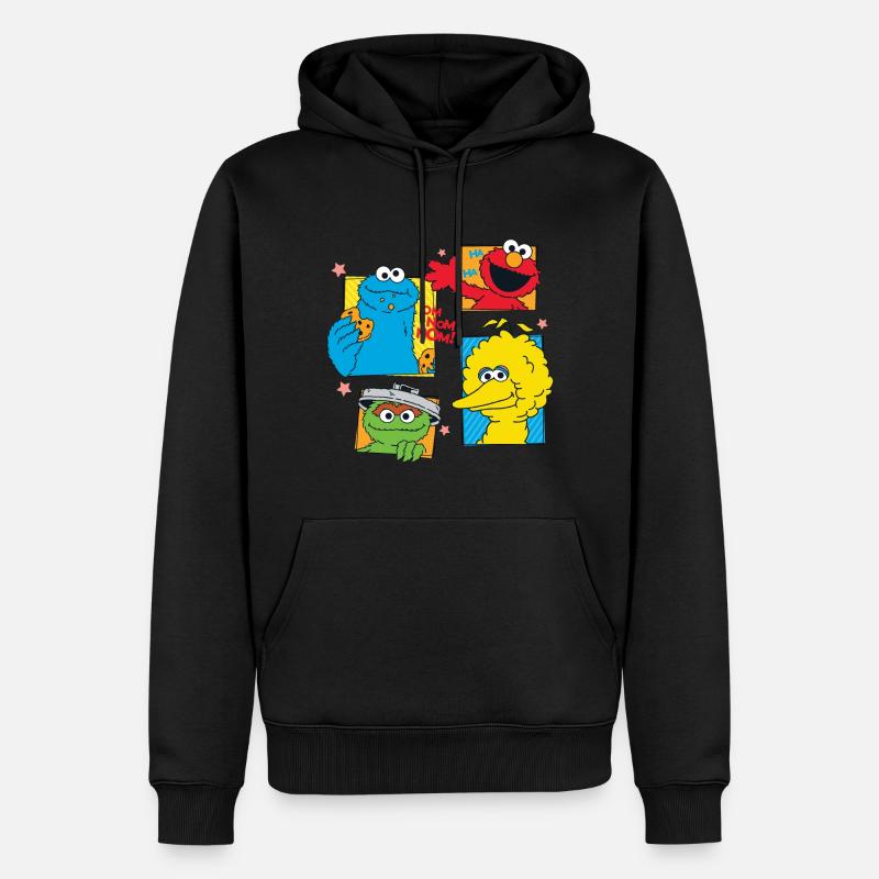 Sesamstraße Cookie, Bibo,Elmo, Oscar - Männer Premium Bio Hoodie - Schwarz