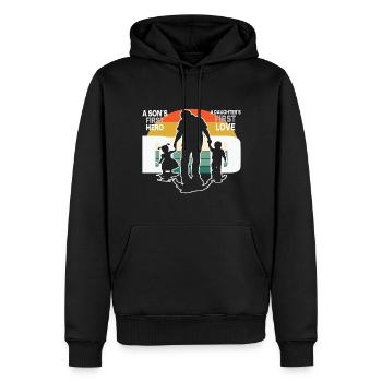 | D’AMOUR DE PAPA HERO Fête des Pères Fête des Pères - Sweat à capuche Premium bio Homme - noir - Devant - Nico (187cm)